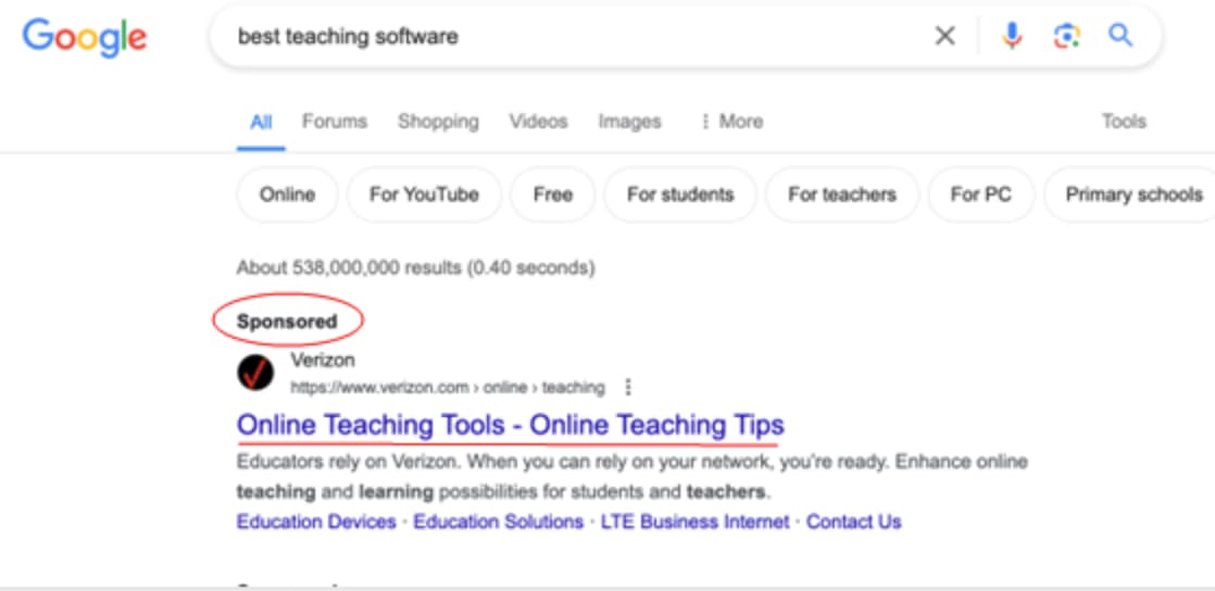 example of search engine results page
